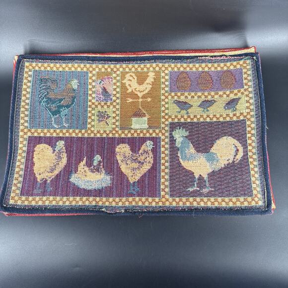 Colorful Block Art Chicken Rooster Woven Tapestry Placemats Farmhouse Set of 6 - Picture 4 of 7